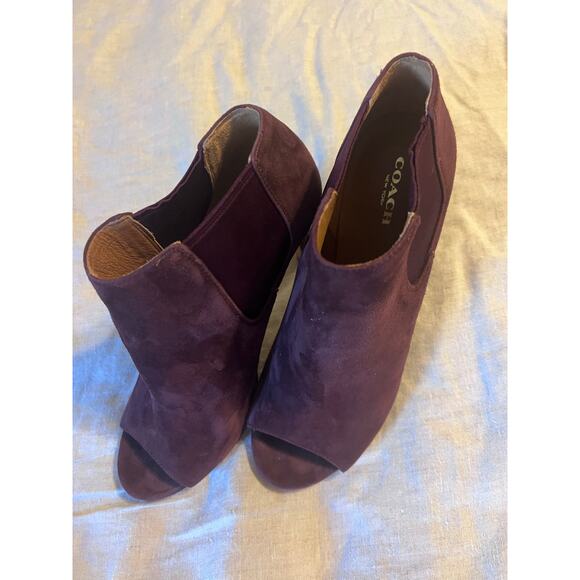 Coach Booties Size 7 B Burgundy Suede Heels Open Toes Adrianna - Picture 8 of 10
